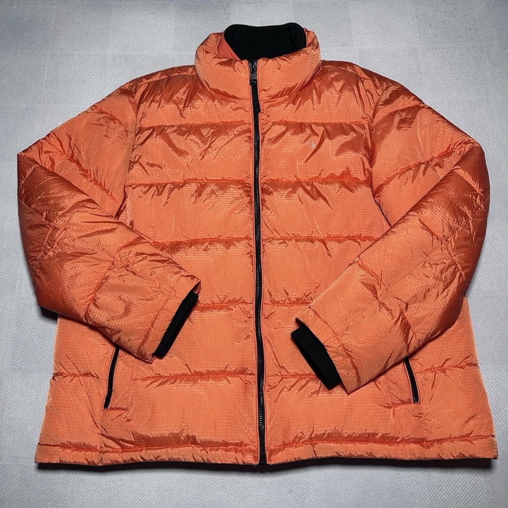 Calvin Klein Puffer Insulated Jacket Mens 2XL Orange Double Zip Inner Bib Detail